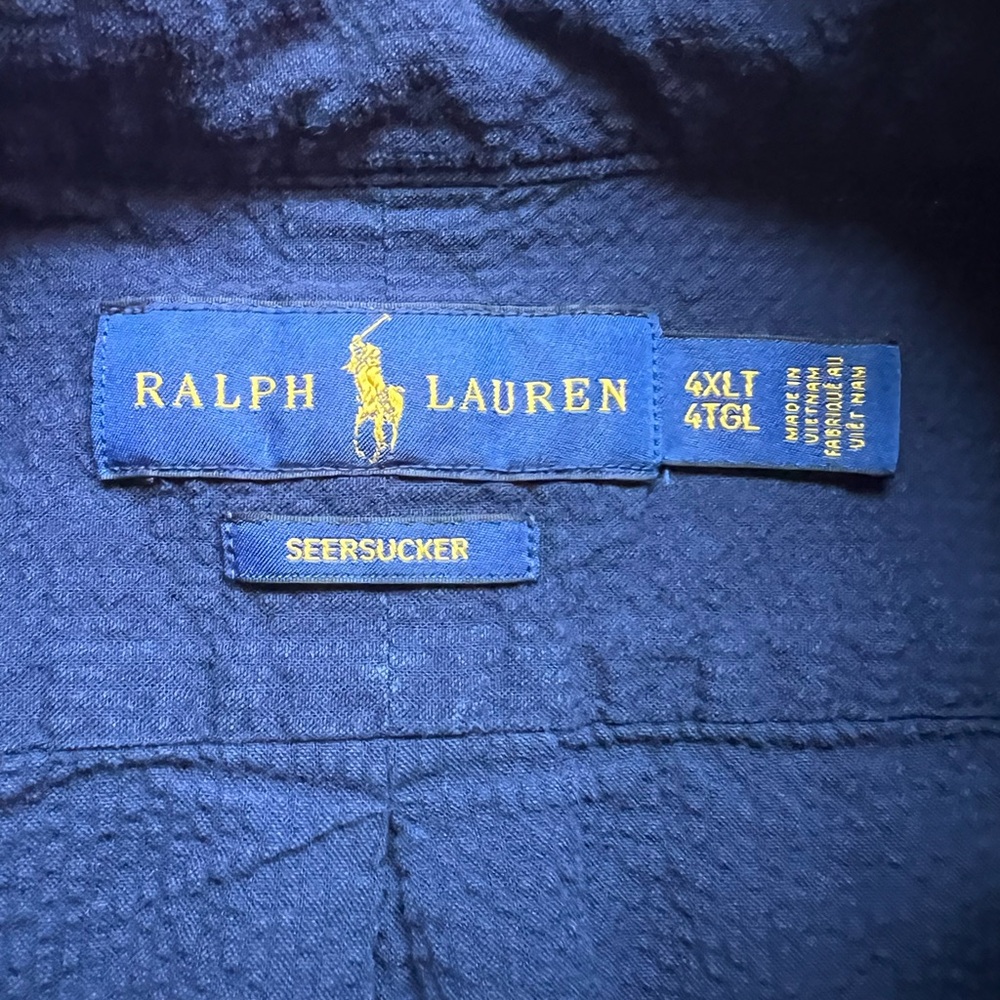 Polo Ralph Lauren Mens Navy Seersucker ShortSleeve Embroidered Pony ButtonUp4XLT - Picture 2 of 8